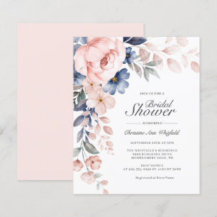 Budget Pink Blue Floral Bridal Dusche Einladung