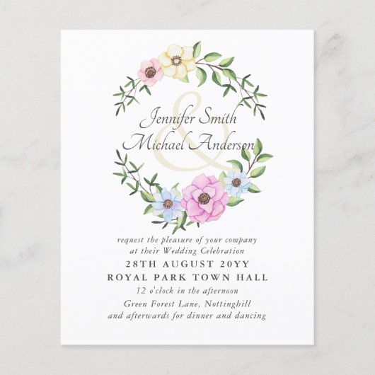 Budget Pink Blue Floral Wedding Ampersand (Vorderseite)