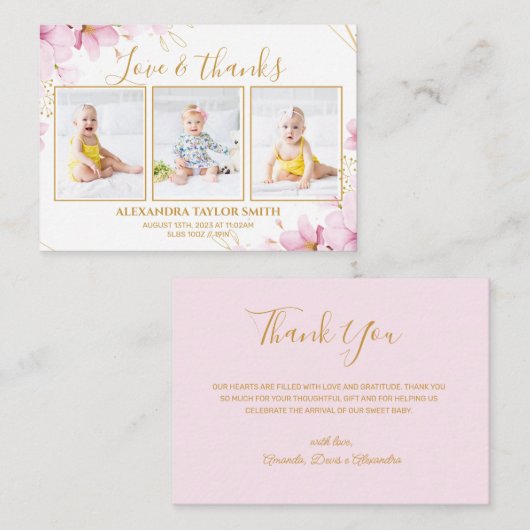 Budget Pink Blume Foto Baby Danke Karte (Vorne/Hinten)