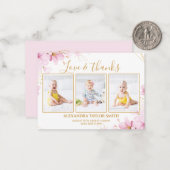 Budget Pink Blume Foto Baby Danke Karte (Vorderseite/Rückseite Beispiel)