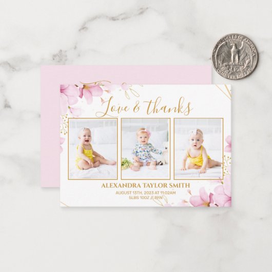 Budget Pink Blume Foto Baby Danke Karte (Vorderseite/Rückseite Beispiel)