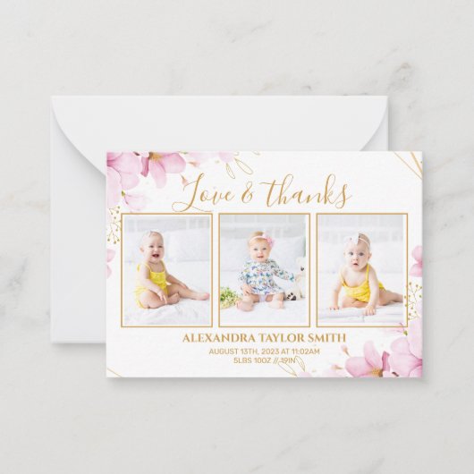 Budget Pink Blume Foto Baby Danke Karte (Vorderseite)