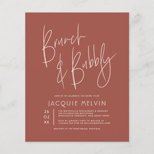 Budget Pink & Boho Rust Bridal Brunch & Bubbly (Vorderseite)
