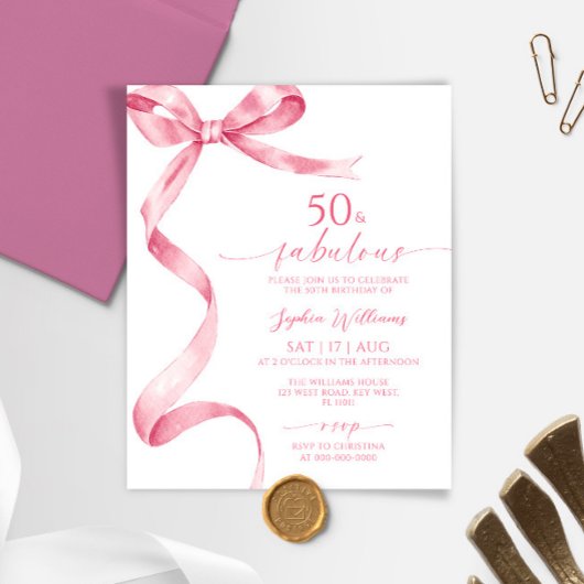 Budget Pink Bow 50 & fabelhafte Geburtstagseinladu