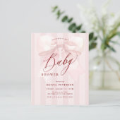 Budget pink bow girl baby shower invitation (Stehend Vorderseite)