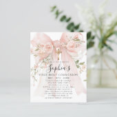 BUDGET Pink Bow Rose Floral First Communion Invite (Stehend Vorderseite)