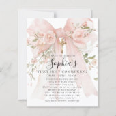 BUDGET Pink Bow Rose Floral First Communion Invite (Vorderseite)