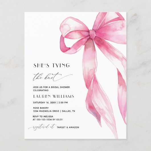 Budget Pink Bow Sie bindet das Brautparty des Knot Flyer (Vorne)