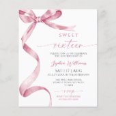 Budget Pink Bow Sweet 16 Geburtstag Einladung (Vorderseite)