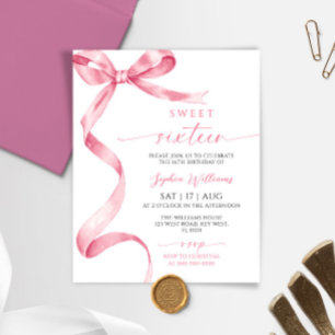 Budget Pink Bow Sweet 16 Geburtstag Einladung