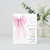 Budget Pink Bow Watercolor Brautparty Einladen (Stehend Vorderseite)