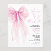 Budget Pink Bow Watercolor Brautparty Einladen (Vorderseite)