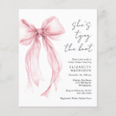 Budget Pink Bow Watercolor Brautparty Einladen (Vorderseite)