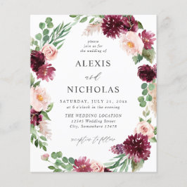 Budget Pink & Burgund Floral 7 Hochzeit Flyer