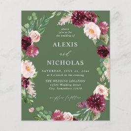 Budget Pink & Burgund Floral 7 Wedding - Green Flyer