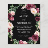 Budget Pink & Burgund Floral 7 Wedding - Schwarz (Vorderseite)