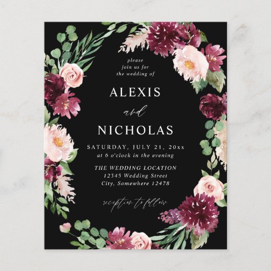 Budget Pink & Burgund Floral 7 Wedding - Schwarz (Vorderseite)