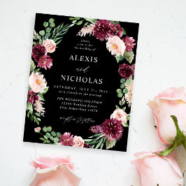 Budget Pink & Burgund Floral 7 Wedding - Schwarz Flyer