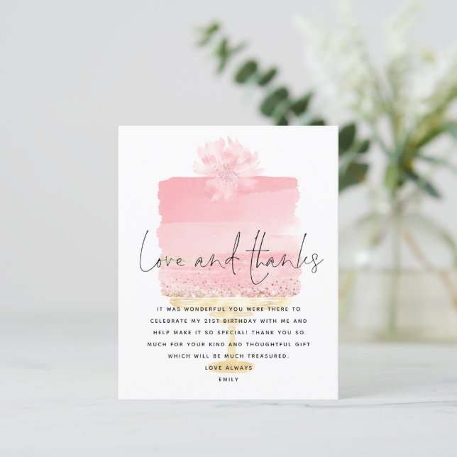 Budget Pink Cake Script 21. Geburtstag Vielen Dank (Stehend Vorderseite)