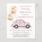 Budget Pink Car Drive by Baby Dusche Einladung (Vorderseite)