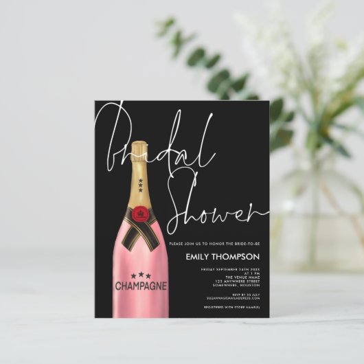 Budget Pink Champagne Script Black Brautparty (Stehend Vorderseite)