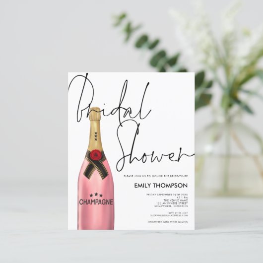 Budget Pink Champagne Script White Brautparty (Stehend Vorderseite)