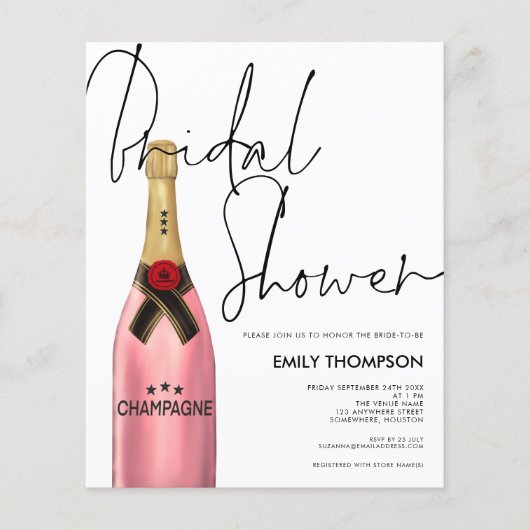 Budget Pink Champagne Script White Brautparty (Vorderseite)