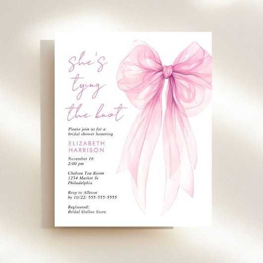 Budget Pink Coquette Bow Brautparty Einladung