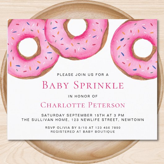 Budget Pink Donuts Girl Baby Sprinkle Einladung