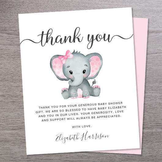 Budget Pink Elephant Baby Dusche Danke Karte