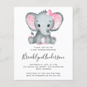 BUDGET Pink Elephant Baby Dusche Einladung (Vorderseite)