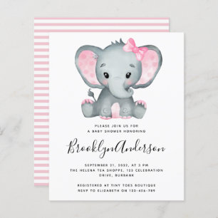 BUDGET Pink Elephant Baby Dusche Einladung
