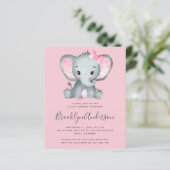 BUDGET Pink Elephant Baby Dusche Einladung (Stehend Vorderseite)