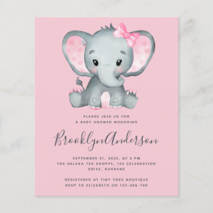 BUDGET Pink Elephant Baby Dusche Einladung