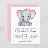 BUDGET Pink Elephant Baby Dusche Einladung (Vorne/Hinten)