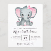 BUDGET Pink Elephant Baby Dusche Einladung (Vorderseite)