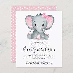 BUDGET Pink Elephant Baby Dusche Einladung