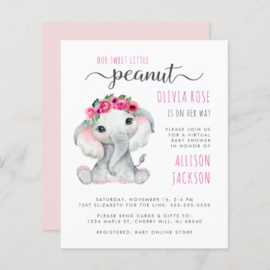 Budget Pink Elephant Baby Girl Virtual Dusche (Vorne/Hinten)