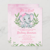 Budget Pink Elephant Girl Baby Dusche Einladung (Vorne/Hinten)