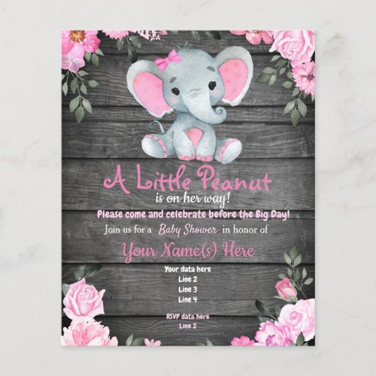Budget Pink Elephant Rustic Floral Baby Dusche Flyer (Vorne)