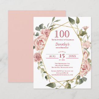 Budget Pink Floral 100. Geburtstag Einladung