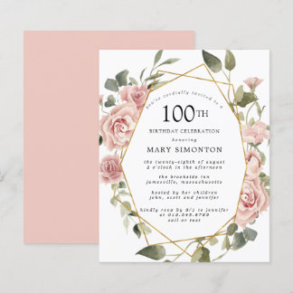 Budget Pink Floral 100. Geburtstag Einladung