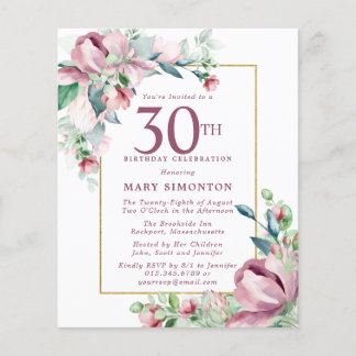 Budget Pink Floral 30. Geburtstag Einladung