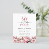 Budget Pink Floral 50. Geburtstag Einladung (Stehend Vorderseite)
