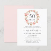 Budget Pink Floral 50 Jahre Einladung (Vorne/Hinten)