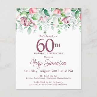 Budget Pink Floral 60. Geburtstag Einladung