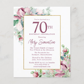 Budget Pink Floral 70. Geburtstag Einladung