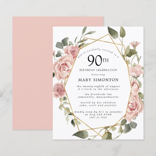 Budget Pink Floral 90. Geburtstag (Vorne/Hinten)