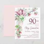 Budget Pink Floral 90. Geburtstag Einladung (Vorne/Hinten)