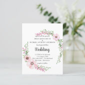 Budget Pink Floral Blätter Hochzeit Einladung (Stehend Vorderseite)